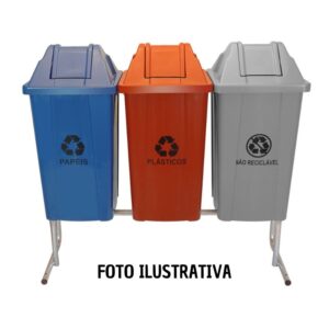 CONJUNTO PARA COLETA SELETIVA COM 3 CESTOS DE 60L - CORES - ST15